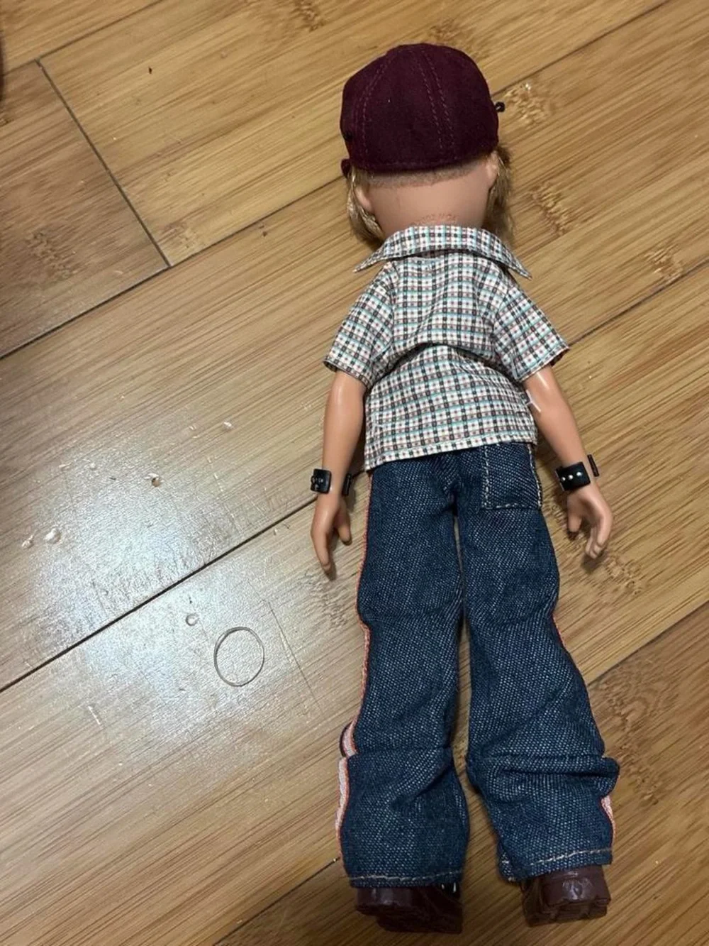 Kids Fashion Doll with Burgundy Cap and Black Denim Outfit